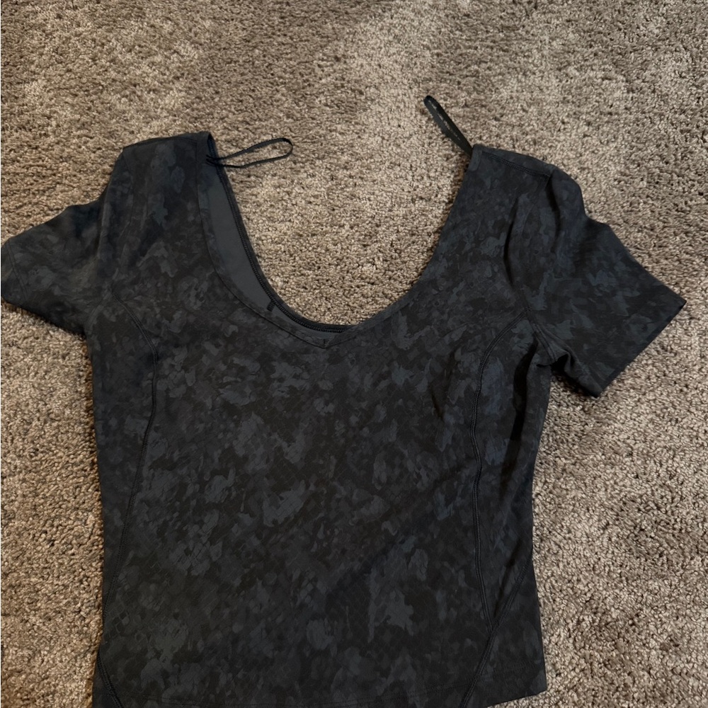 lululemon athletica Black Textured Scoop Neck Crop Top